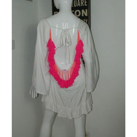 Sundress Brand Dress Cover Up Size XS/S White‎ Pink Tassels Ruffle Sleeve - Picture 1 of 11
